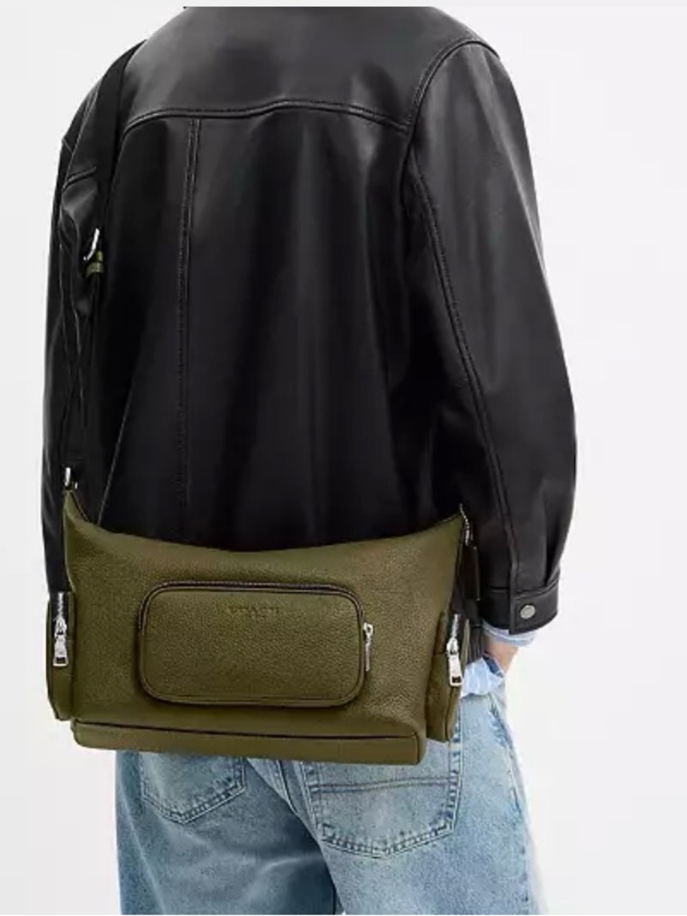 Coach Finn Olive Pebbled Leather Unisex Crossbody Bag with Pockets /FINAL PRICE - Picture 14 of 14